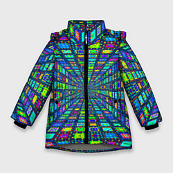 Куртка зимняя для девочки Абстрактный узор коридор из разноцветных квадратов, цвет: 3D-светло-серый