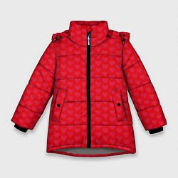 Зимняя куртка для девочки Красные сердечки на красном фоне