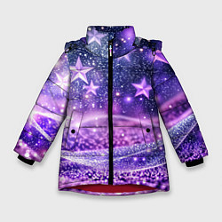 Зимняя куртка для девочки Абстрактные звезды в фиолетовых искрах