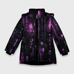 Зимняя куртка для девочки Киберпанк светящиеся фиолетовые элементы