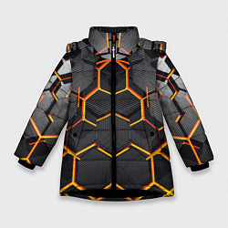 Куртка зимняя для девочки Нано соты шестиугольник, цвет: 3D-черный