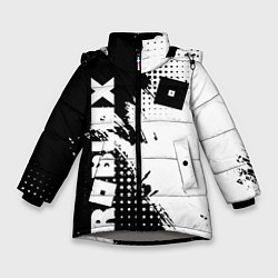 Куртка зимняя для девочки Роблокс - черно-белая абстракция, цвет: 3D-светло-серый