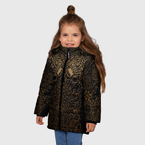 Зимняя куртка для девочки Золотой узор маори / 3D-Черный – фото 3