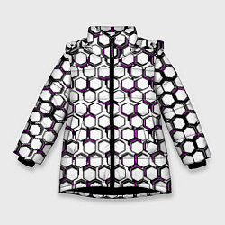 Куртка зимняя для девочки Киберпанк узор из шестиугольников розовый, цвет: 3D-черный