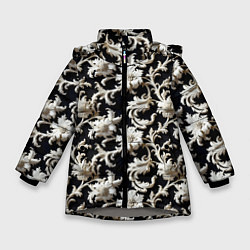 Куртка зимняя для девочки Узор в стиле барокко, цвет: 3D-светло-серый