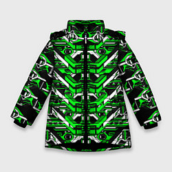 Куртка зимняя для девочки Зелёно-белая техно броня, цвет: 3D-черный