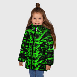 Куртка зимняя для девочки Зелёная техно-броня на чёрном фоне, цвет: 3D-светло-серый — фото 2