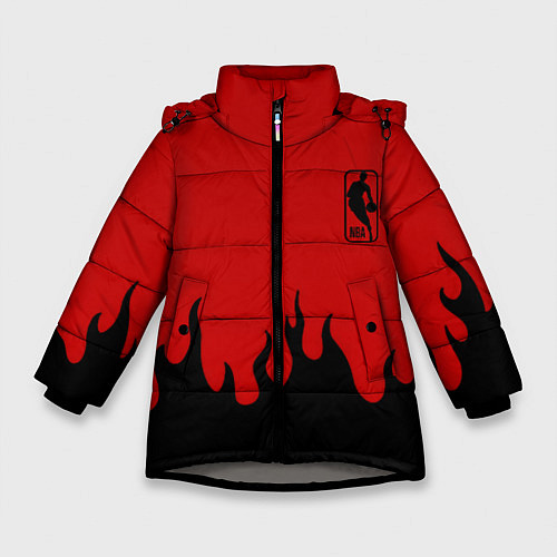 Зимняя куртка для девочки NBA огонь спорт текстура / 3D-Светло-серый – фото 1