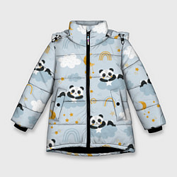 Куртка зимняя для девочки Панда на облаках, цвет: 3D-черный