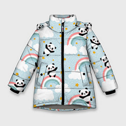 Куртка зимняя для девочки Панда на радуге, цвет: 3D-светло-серый