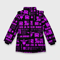 Куртка зимняя для девочки Bon Jovi neon pink rock, цвет: 3D-черный