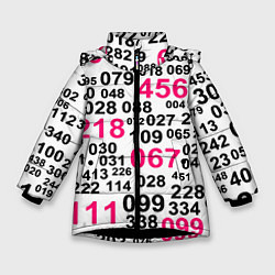 Куртка зимняя для девочки Игра в кальмара паттерн чисел, цвет: 3D-черный
