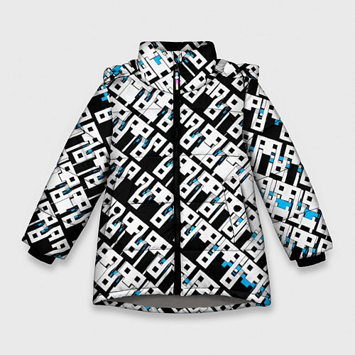 Зимняя куртка для девочки Абстрактный узор на чёрном фоне / 3D-Светло-серый – фото 1