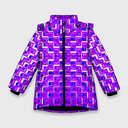 Зимняя куртка для девочки Фиолетовые квадраты на белом фоне