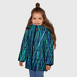 Куртка зимняя для девочки Тёмно-синий абстрактный неоновые линии, цвет: 3D-черный — фото 2