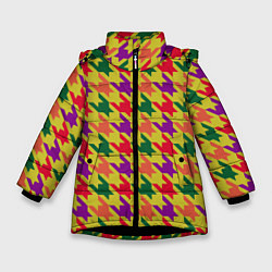 Зимняя куртка для девочки Цветные гусиные лапки принт