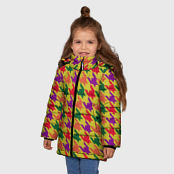 Куртка зимняя для девочки Цветные гусиные лапки принт, цвет: 3D-черный — фото 2