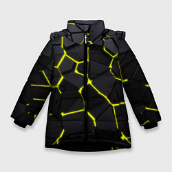 Куртка зимняя для девочки Желтые плиты киберпанк, цвет: 3D-черный