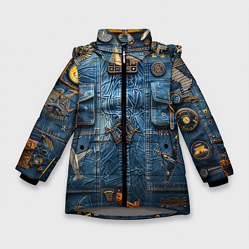 Зимняя куртка для девочки Джинсы лётчика-авиатора / 3D-Светло-серый – фото 1