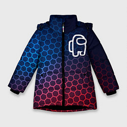 Куртка зимняя для девочки Among Us неоновые соты, цвет: 3D-черный