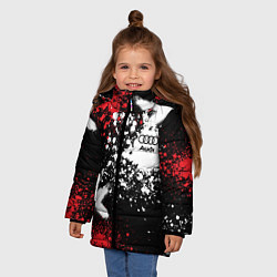Куртка зимняя для девочки Ауди на фоне граффити и брызг красок, цвет: 3D-черный — фото 2