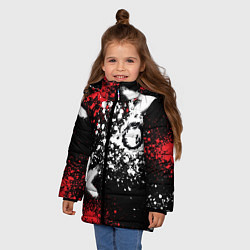 Куртка зимняя для девочки Дракон уроборос на фоне брызг красок и граффити, цвет: 3D-черный — фото 2