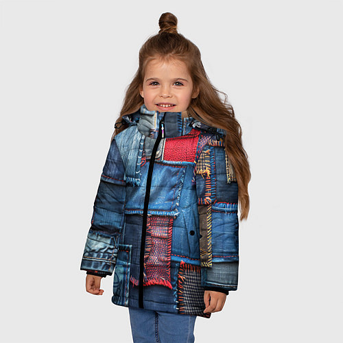 Зимняя куртка для девочки Джинсовая форма электрика / 3D-Черный – фото 3