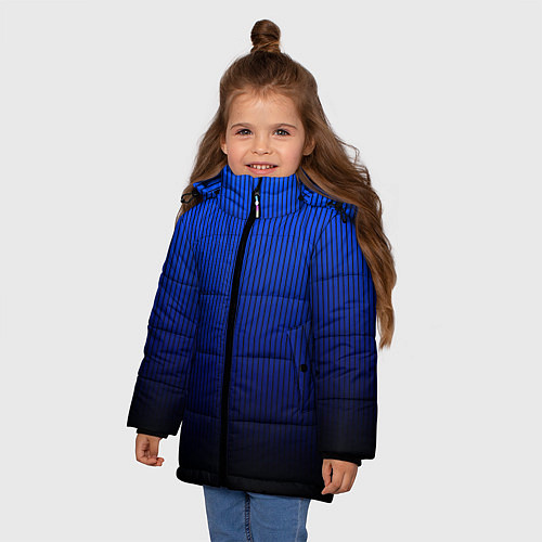 Зимняя куртка для девочки Полосатый градиент сине-чёрный / 3D-Черный – фото 3
