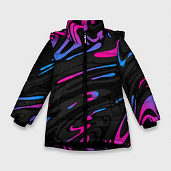Куртка зимняя для девочки Неоновые разводы - фиолетовый, цвет: 3D-черный