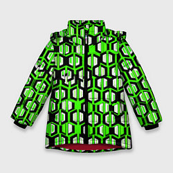 Зимняя куртка для девочки Техно узор из шестиугольников зелёный