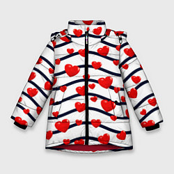 Куртка зимняя для девочки Сердца на линиях, цвет: 3D-красный