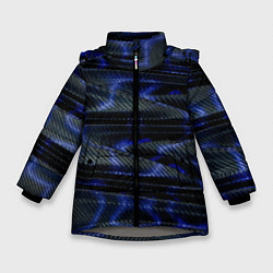 Куртка зимняя для девочки Темно синие карбоновые волны, цвет: 3D-светло-серый