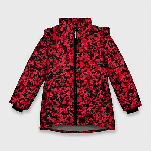Зимняя куртка для девочки Тёмно-красный паттерн пятнистый / 3D-Светло-серый – фото 1