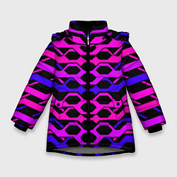 Зимняя куртка для девочки Розовые техно полосы на чёрном фоне