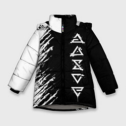 Куртка зимняя для девочки Ведьмачьи знаки с подтеками, цвет: 3D-светло-серый