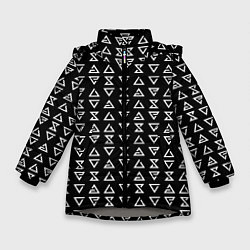 Куртка зимняя для девочки Ведьмачьи знаки паттерн, цвет: 3D-светло-серый