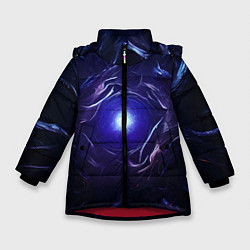 Куртка зимняя для девочки Синее абстрактное сияние, цвет: 3D-красный