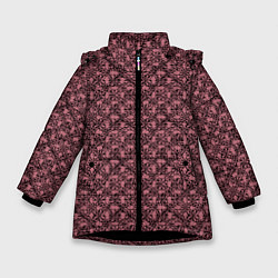 Зимняя куртка для девочки Паттерн стилизованные цветы чёрно-розовый
