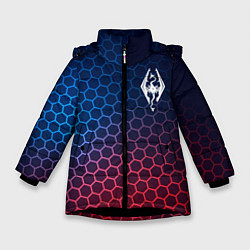 Куртка зимняя для девочки Skyrim неоновые соты, цвет: 3D-черный