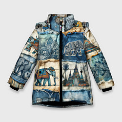 Куртка зимняя для девочки Пэчворк из Тайланда, цвет: 3D-черный
