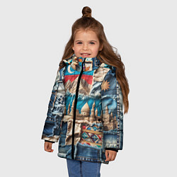 Куртка зимняя для девочки Пэчворк джинсы в Азербайджане, цвет: 3D-красный — фото 2