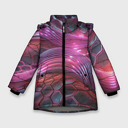 Куртка зимняя для девочки Волны и гексагон сетка, цвет: 3D-светло-серый