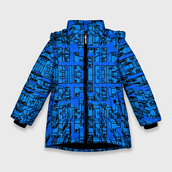 Зимняя куртка для девочки Синие фигуры с эффектом рыбьего глаза