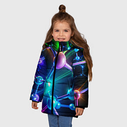 Куртка зимняя для девочки Молекулярная структура - неоновая, цвет: 3D-черный — фото 2