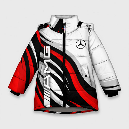 Зимняя куртка для девочки Mercedes benz AMG - белый с красным / 3D-Светло-серый – фото 1