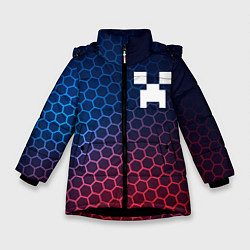 Куртка зимняя для девочки Minecraft неоновые соты, цвет: 3D-черный