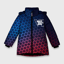 Куртка зимняя для девочки GTA6 неоновые соты, цвет: 3D-черный