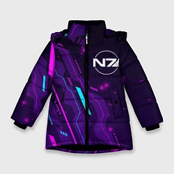 Куртка зимняя для девочки Mass Effect neon gaming, цвет: 3D-черный