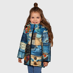 Куртка зимняя для девочки Vanguard denim patchwork - ai art, цвет: 3D-черный — фото 2