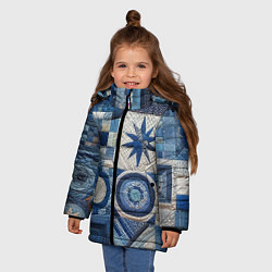 Куртка зимняя для девочки Denim patchwork - ai art, цвет: 3D-красный — фото 2